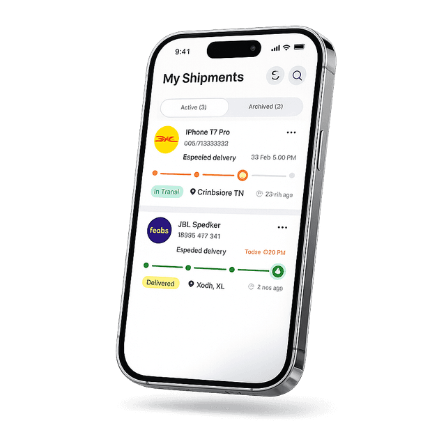 The Parceler app showing a list of tracked parcels grouped by status